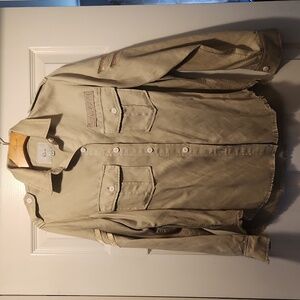 Rails Conrad pistachio arrow patch button-up military style. Fringe Size XS